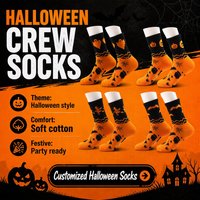 Chaussettes unisexes personnalisées orange et noires à motif zigzag d'Halloween, imprimé sorcière et fantôme, douces au toucher, pour fête costumée, vente en gros, cadeau