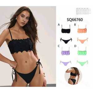 Costume da bagno bikini sexy da donna a due pezzi, estivo, da spiaggia, imbottito, con reggiseno all'americana e slip a vita alta con laccetti laterali, nuovo ed elegante 66760 - Product Image 1