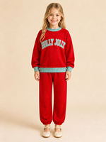 Sweat-shirt de Noël personnalisé pour enfants avec logo, pull à col rond pour filles, manches longues, bordure à carreaux, haut festif HOLLY JOLLY