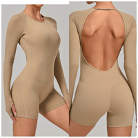 Combinaison de sport sans coutures, dos nu, col réglable, respirante, extensible dans quatre directions, avec coussinets de poitrine et effet push-up fessier, pour la course, le fitness et le yoga