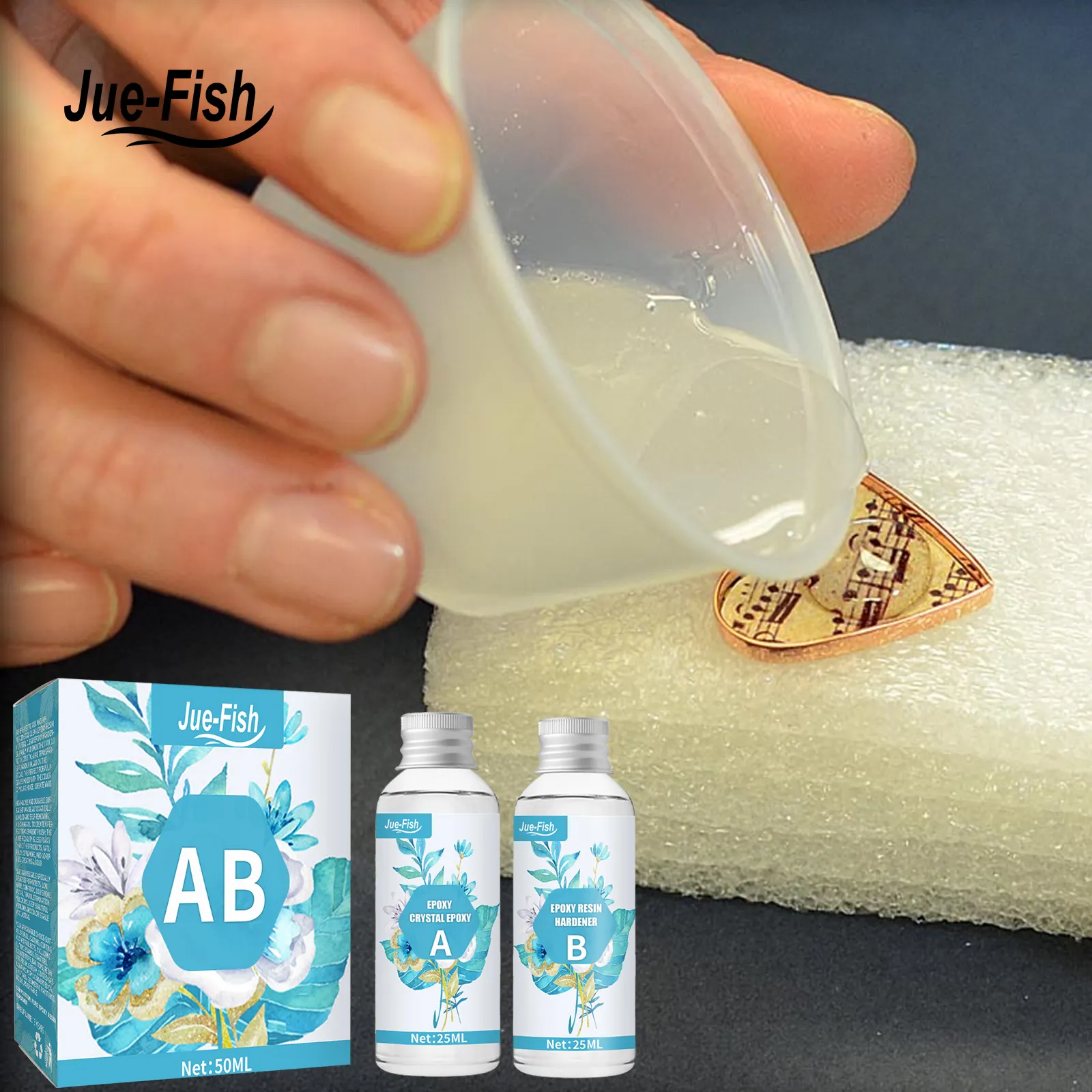 Jue-fish卸売エポキシ樹脂優れた金型透明樹脂エポキシDIYクラフト透明エポキシ樹脂キット