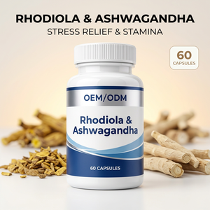 Capsules OEM de Rhodiola et Ashwagandha, 60 capsules, complément anti-stress, complément à base de plantes, fabrication en usine - Product Image 1