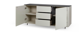 Credenza Moderna Minimalista con Piano in <span class=keywords><strong>Vetro</strong></span>, Mobile da Soggiorno con 2 Ante e 3 Cassetti - Product Image 2