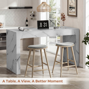Contemporary High Bar Desk Multifunctional Catering Counter <b>Table</b> with Storage Durable Wood Top for Cafe & Wine Bar - Product Image 2