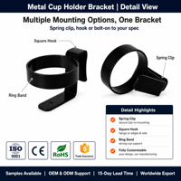Support de tasse en acier noir thermolaqué sur mesure, fabriqué avec précision, avec trou de fixation