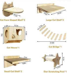 Kayu Kucing Pohon Pet Memanjat Scratcher Menara Kayu Dewasa Kucing Memanjat Bingkai Dinding Rak Dipasang dengan Tempat Tidur Gantung - Product Image 2
