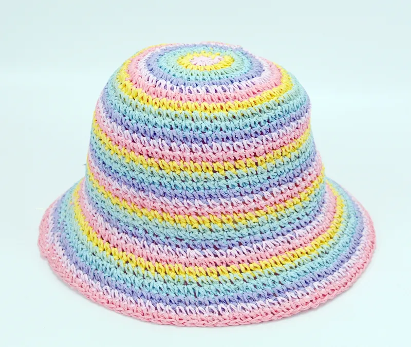 Topi rajut anak-anak, topi crochet ember musim panas gaya baru, topi rajut vintage sederhana untuk anak-anak
