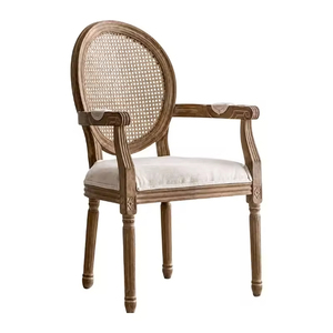 Chaise de restaurant en gros, style <span class=keywords><strong>Louis</strong></span> français, en bois massif, finition antique, dossier en rotin, assise rembourrée en lin, pour usage scolaire et gymnastique - Product Image 2