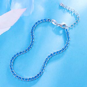 Bracciale blu chiaro regolabile in 925 reale argento Sterling Round Tennis braccialetto di nozze per le spose fidanzamento CZ <span class=keywords><strong>gioielli</strong></span> di <span class=keywords><strong>cristallo</strong></span> - Product Image 1