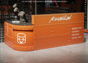 Comptoir de réception de style industriel Longstar, comptoir de réception industriel sur mesure, comptoir de caisse en fer soudé de haute qualité pour bar - Product Image 2