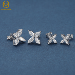 Lab Grown Diamond <b>Earrings</b> Marquise Cut Flower Stud <b>Earrings</b> with 10K 14K 18K Gold or Platinum Luxury Jewelry - Product Image 4