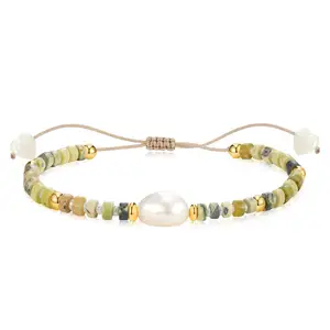 Top Quality Adjustable Lime-green Turquoise Freshwater Pearl Bracelet Semi-Precious Gemstones Fashion Jewelry Bracelets