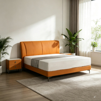 Lit plateforme moderne et minimaliste réglable, taille King/Queen, avec cadre en métal et cuir véritable en pin, écologique et durable pour chambre à coucher