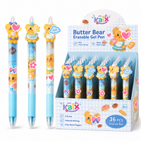 Stylo Gel Effaçable KAIX Cute Bakery Bear, Pointe Fine 0,5 mm, Embout en Résine, Boîte de 36 Pièces, Stylo Gel Rétractable pour la Rentrée Scolaire