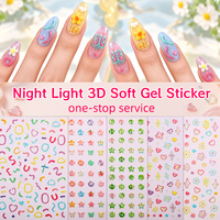Autocollants 3D fluorescents pour ongles, effet nuit, motifs cœur, étoile, nœud, autocollants adhésifs pour loisirs créatifs