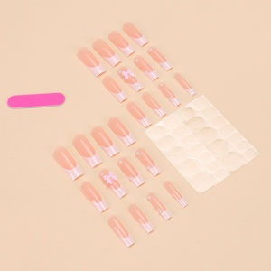 Uñas Postizas Rectangulares con Lazo <span class=keywords><strong>de</strong></span> Perlas, Estilo Francés, Producto Terminado, Popular en <span class=keywords><strong>Europa</strong></span> y América - Product Image 2