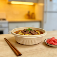 Bol à salade rond personnalisé en fibre de coque de riz, écologique, jetable, compatible micro-ondes, avec couvercle, pour camping et vente en gros