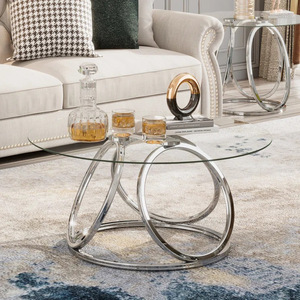 Luxury modern <b>small</b> apartment coffee <b>table</b>, Italian glass coffee <b>table</b>, living room round coffee <b>table</b> combination sofa side - Product Image 2