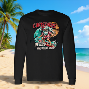 T-shirt à manches longues « Noël en juillet » avec motif Père Noël sur le surf, tenue de vacances d'été à la plage - Product Image 3