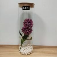 Lampe de nuit moderne en verre avec fleurs artificielles, LED cuivre 5V blanc chaud, piles AAA, pour chambre à coucher, fête des mères, Saint-Valentin, mariage