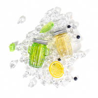 Vente en gros de bouteilles de boisson aux fruits d'orange de 100 ml, bouteille d'eau créative en forme de cactus, bocal en verre avec poignée et couvercle avec paille