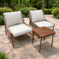 Ensemble de chaises de jardin contemporaines en rotin avec coussins beiges, pieds effilés, mobilier d'extérieur, structure en aluminium durable, table en teck