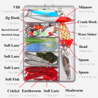 Ensemble de 45 leurres artificiels durs et souples, multi-styles, combo de leurres de pêche artificiels, kit d'accessoires de pêche en eau douce portable