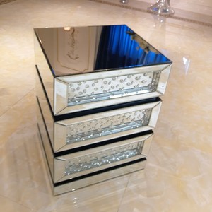 Guanding Modern Luxury <strong>Floating</strong> Crystal Mirrored MDF <strong>Nightstand</strong> with Three Drawers for Home Bedroom Living Room - Product Image 1