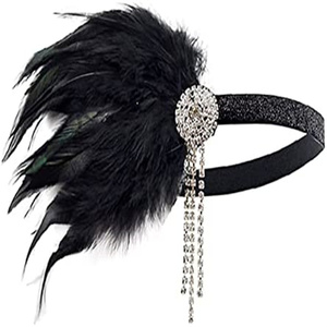 Ensemble d'accessoires de Costume <span class=keywords><strong>Gatsby</strong></span> des années 1920, bandeau à plumes noires, collier de perles, gants, porte-Cigarette pour fête costumée, offre spéciale - Product Image 2