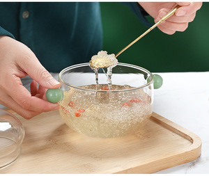 Solhui Mignon <span class=keywords><strong>mini</strong></span> bols à soupe <span class=keywords><strong>en</strong></span> verre transparent avec couvercle et poignée colorée 500ml - Product Image 4