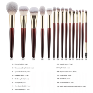 ชุดแปรงแต่งหน้าวีแกน 15 ชิ้น สีแดงเบอร์กันดี ด้ามไม้ สำหรับคอนซีลเลอร์ ตา ใบหน้า บรรจุภัณฑ์รักษ์โลก ชุดแปรงเครื่องสำอาง - Product Image 2