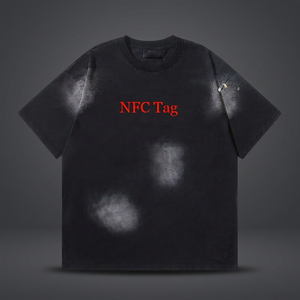 เสื้อยืดพิมพ์ลายกราฟิกคุณภาพสูงแบบ Acid Wash สำหรับผู้ชาย พร้อมแท็ก NFC สไตล์สตรีทแวร์ ทรงหลวม ผ้าฝ้าย 100% น้ำหนัก 300 กรัม ผ้าถักแบบวินเทจ - Product Image 3