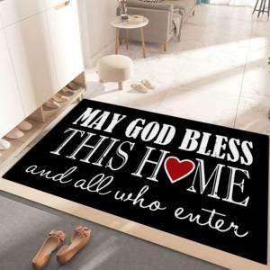 1 tappetino di benvenuto ispirazionale con stampa 'May God Bless This Home', resistente, antiscivolo, lavabile in lavatrice, assorbente, per bagno. - Product Image 4