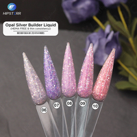 Gel de construction liquide auto-nivelant HEMA FREE & Thin Consistency Opal Glitter Builder en flacon, argent, pour extensions d'ongles