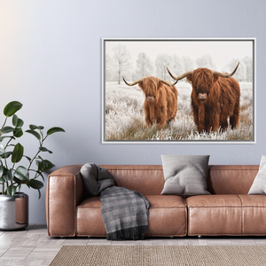 Highland Cow Canvas Print: Elegant Farmhouse Wall Art,WHITE <b>FRAMED</b> CANVAS - Product Image 3