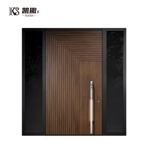 Portes d'entrée de sécurité de style villa en aluminium avec transfert de grain de bois sculpté en 3D Rogenilan - Product Image 1