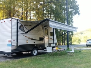 Auvent de caravane extérieur rétractable modulaire latéral de style américain, durable, en aluminium, imperméable, pour camping-car, caravane - Product Image 1