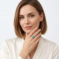 Bague en pierres précieuses turquoise faite à la main en argent sterling 925 bijoux éthérés avec diamant comme pierre principale