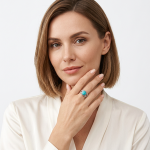 Bague en pierres précieuses turquoise faite à la main en argent sterling 925 bijoux éthérés avec diamant comme pierre principale - Product Image 3