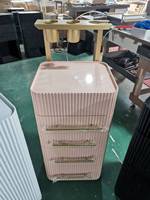 Chariot de Salon de Luxe Léger Doré avec Longue Poignée, Meuble de Coiffeur/Styliste Multi-Tiroirs, Porte-Gobelet Rose, pour Salon de Beauté et Spa, Vente en Gros