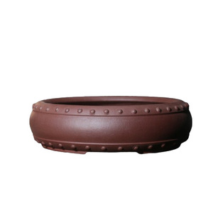 Maceta de Arcilla Morada Redonda y Poco Profunda con Remaches, Estilo Chino Clásico, para Bonsái de Escritorio - Product Image 5