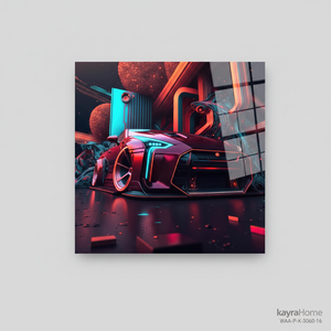 Cyberpunk <b>Car</b> Canvas Print: Neon Dreams Artwork for Modern <b>Decor</b>,TEMPERED GLASS ART - Product Image 2