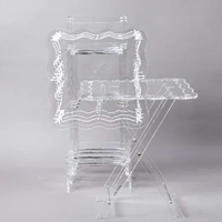 Table pliante en acrylique transparent de qualité supérieure avec bordure dorée, style arabe, petite table à manger, vente en gros d'usine pour la décoration intérieure du Moyen-Orient