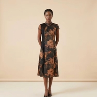Nouvelle robe midi en soie Xiangyunsha 100% soie de mûrier, légère et respirante, style chinois, coupe ajustée, manches courtes, élégante et glamour, OEM