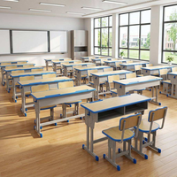 Ensemble de bureau et chaise d'école à hauteur réglable, table d'étude ergonomique pour les élèves du primaire, du collège et du lycée, mélamine MDF
