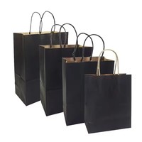 Sacs en papier kraft personnalisés avec logo imprimé, sacs d'emballage noirs unis, sacs de shopping recyclables à marque privée, vente en gros