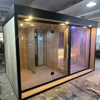 Cabine de sauna extérieure chauffée au bois, directement de l'usine, avec douche moderne et bain froid séparé avec véranda avant