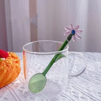 Cuillère à dessert en verre Lelyi Creative Cute Flower, résistante à la chaleur, écologique, au design simple et moderne, disponible en plusieurs couleurs