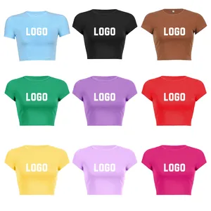 Custom Print Ladies Sexy Crop Top Baby Tee Summer Women's Cotton Plain T-shirts Crop Top For Girls