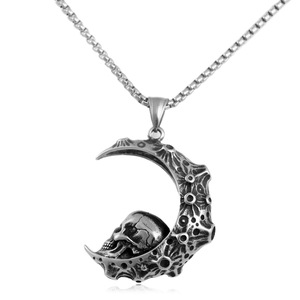 Yunnique Collar unisex de acero inoxidable con colgante de calavera lunar, diseño geométrico, estilo punk retro 231045 - Product Image 5